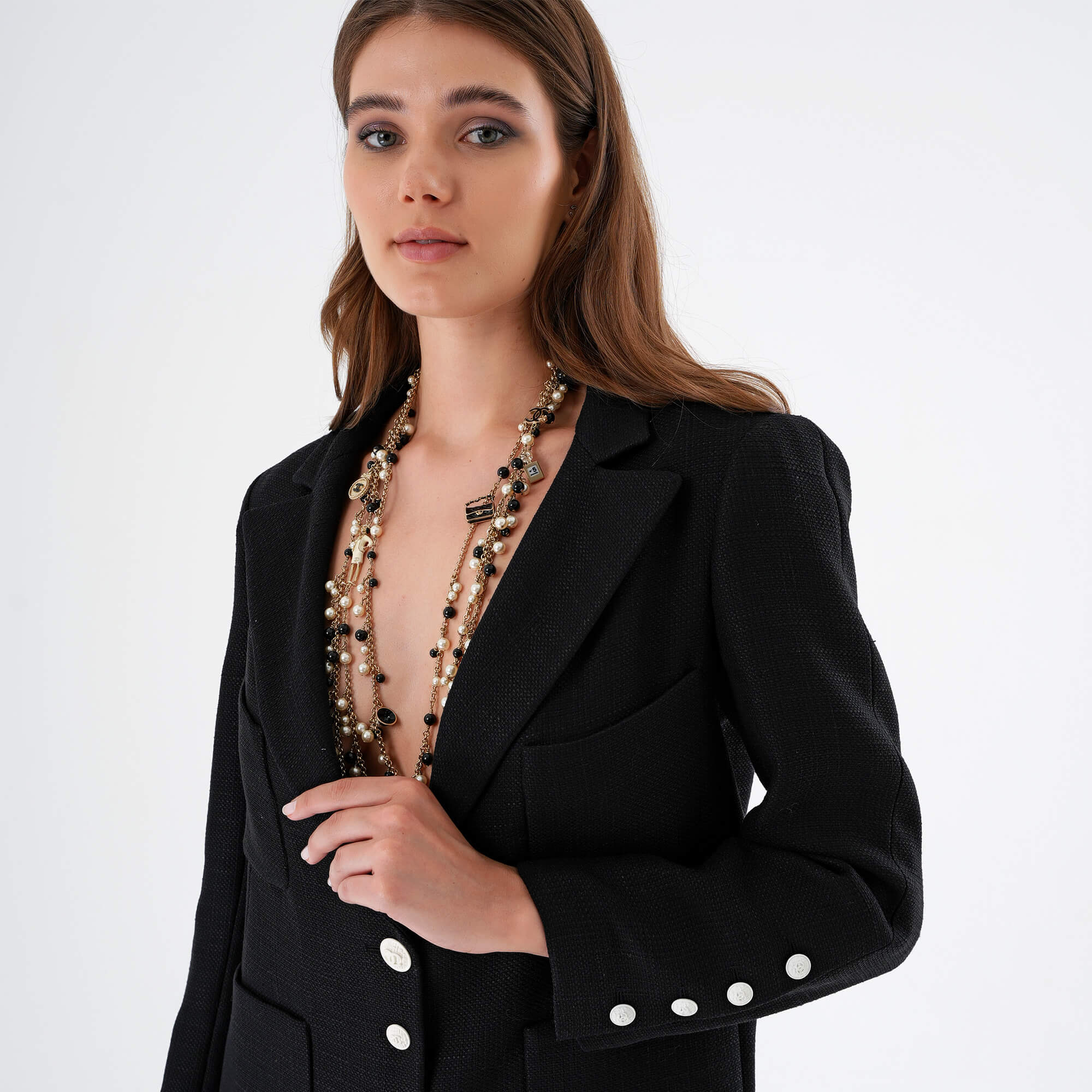 Chanel -07P 2007 Black Silk & Cotton Blended Blazer Jacket FR46